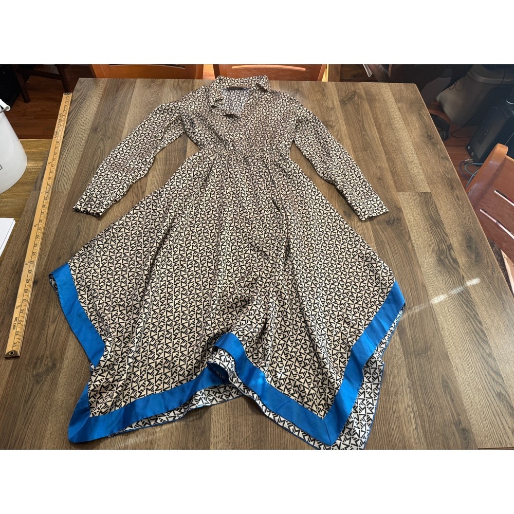 Mohito Dress, Women's Small? Brown Black Blue Fit & Flare Long Sleeve V-neck